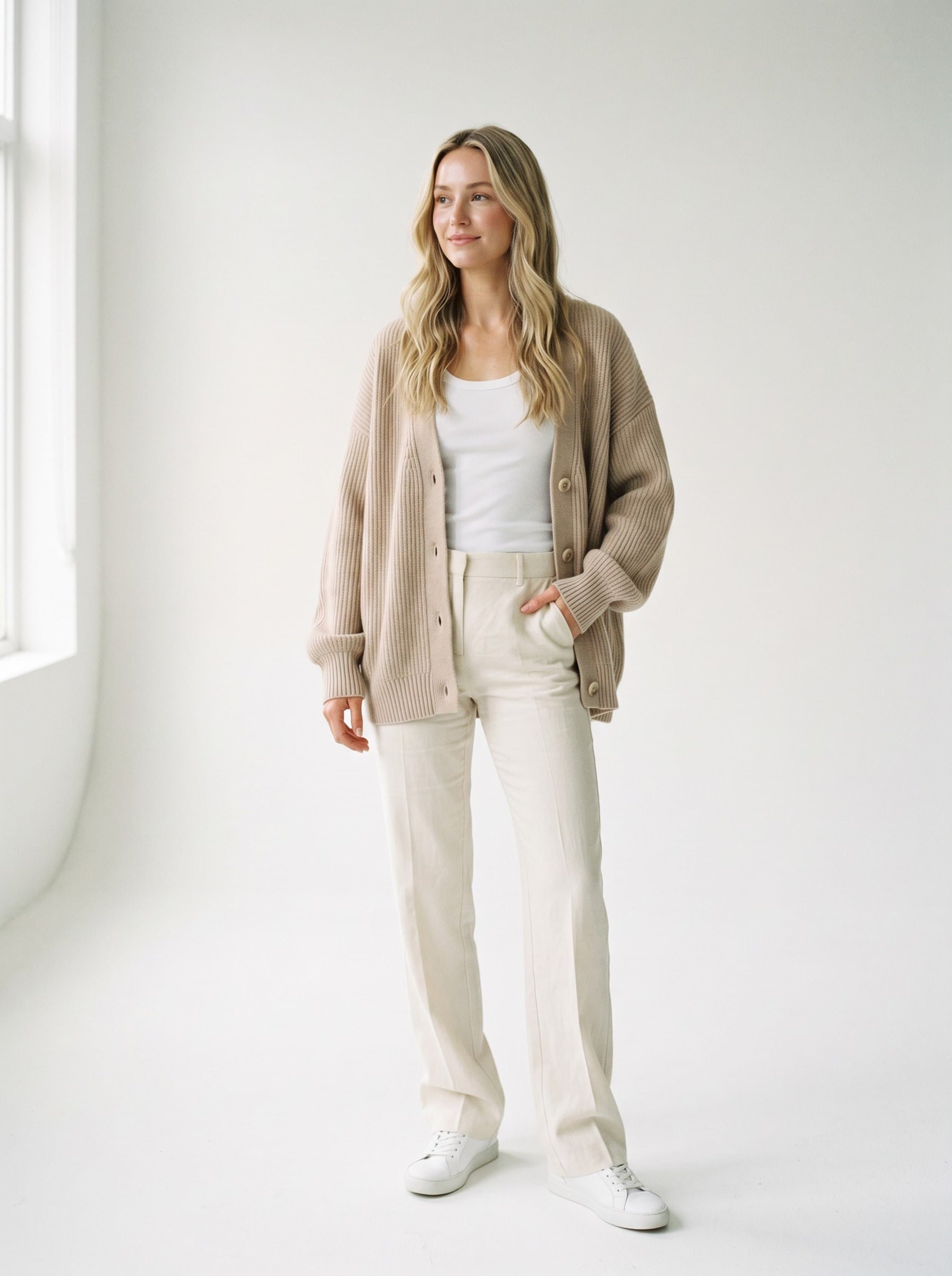 Vinted · beige cashmere cardigan studio model