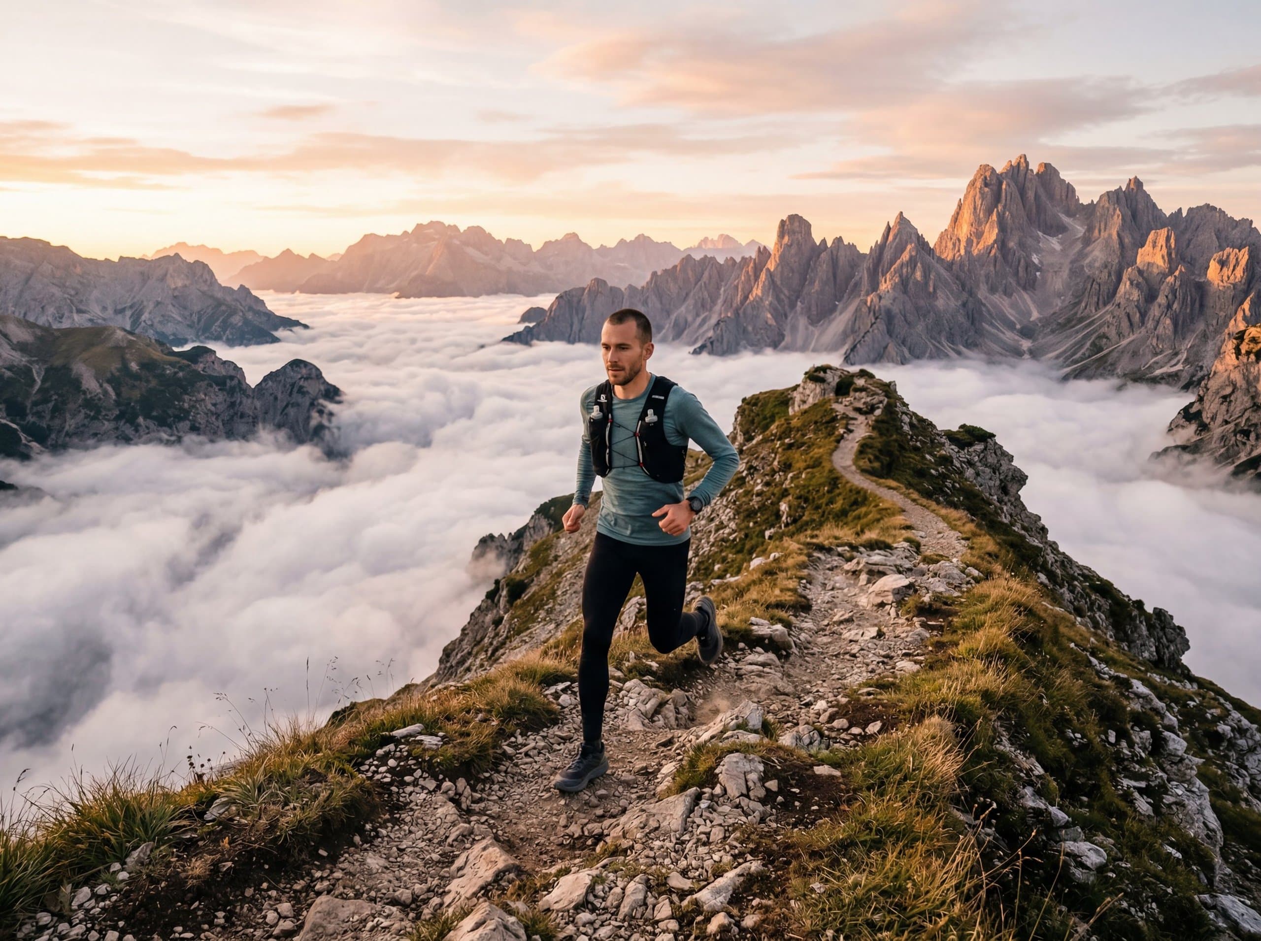 Fitness · sunrise mountain trail run wide cinematic