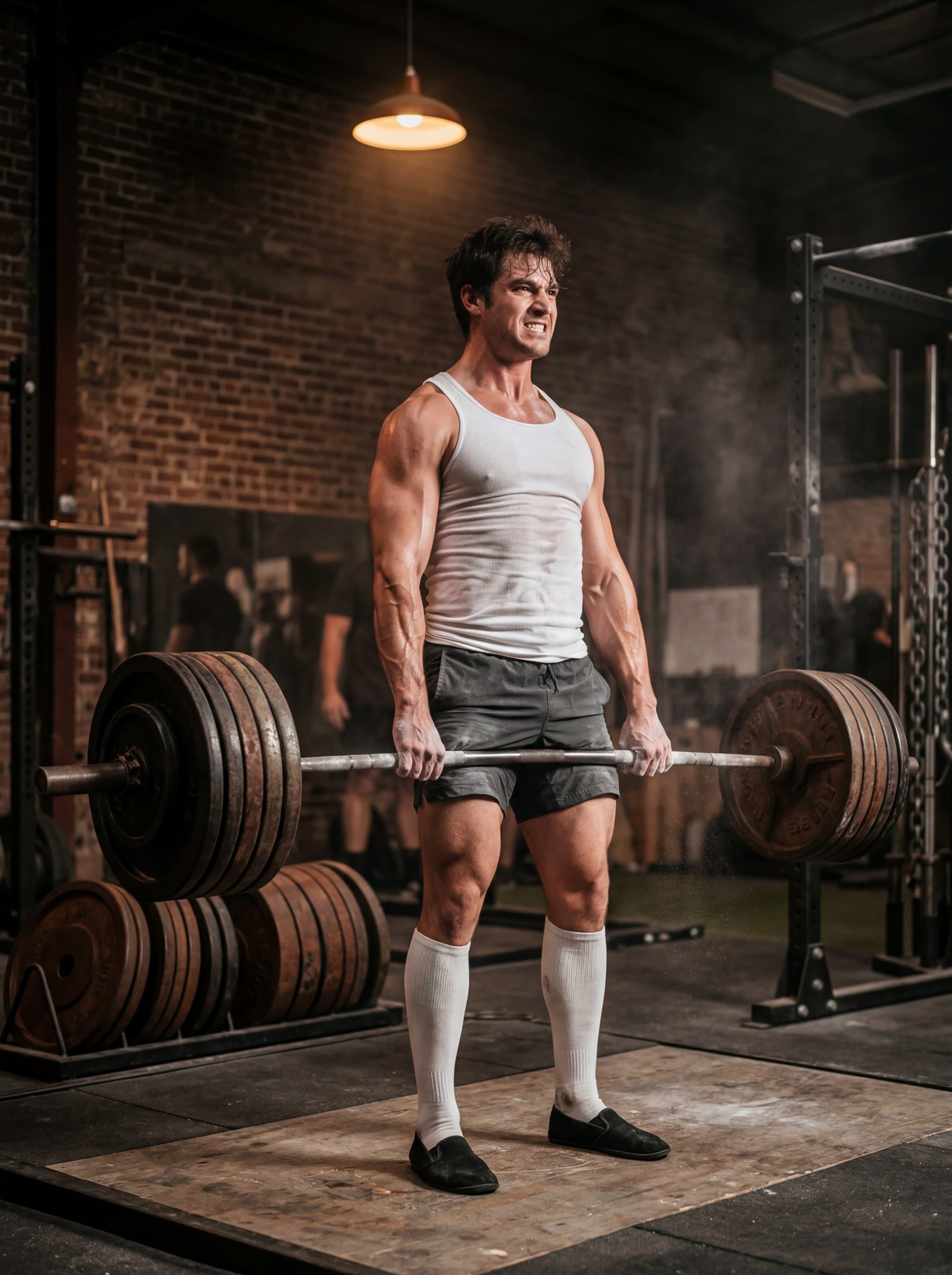 Fitness · mid-deadlift lockout chalk dust