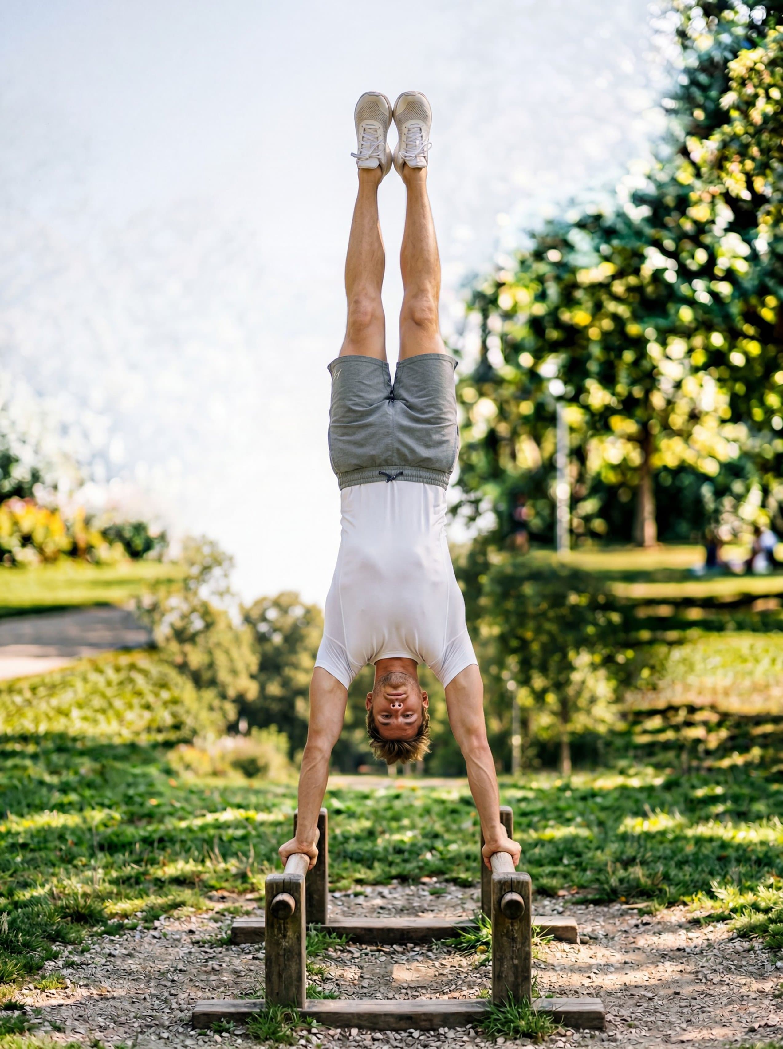 Fitness · male calisthenics handstand on parallel bars