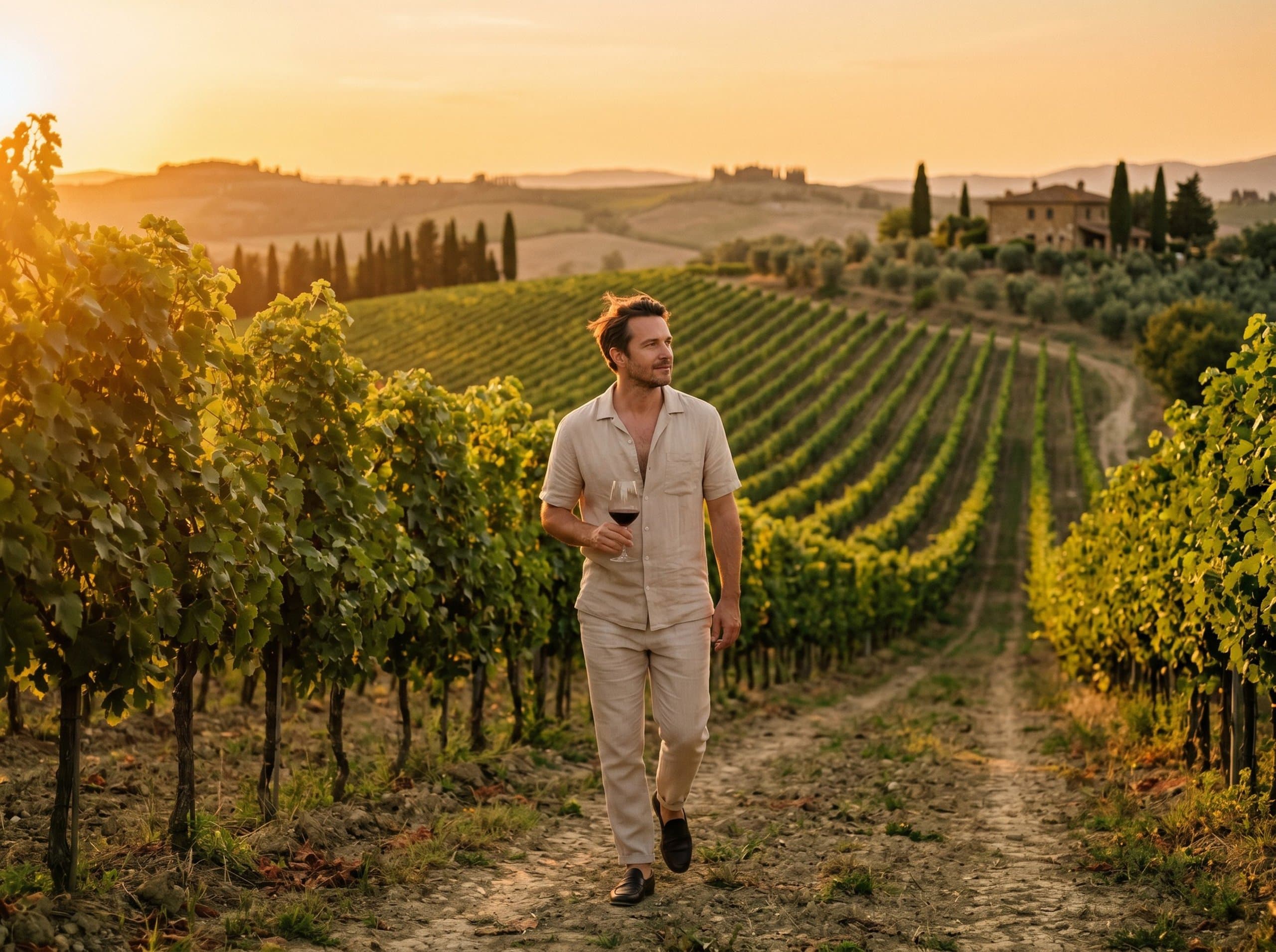 Quiet Luxury · Tuscan vineyard walk golden hour