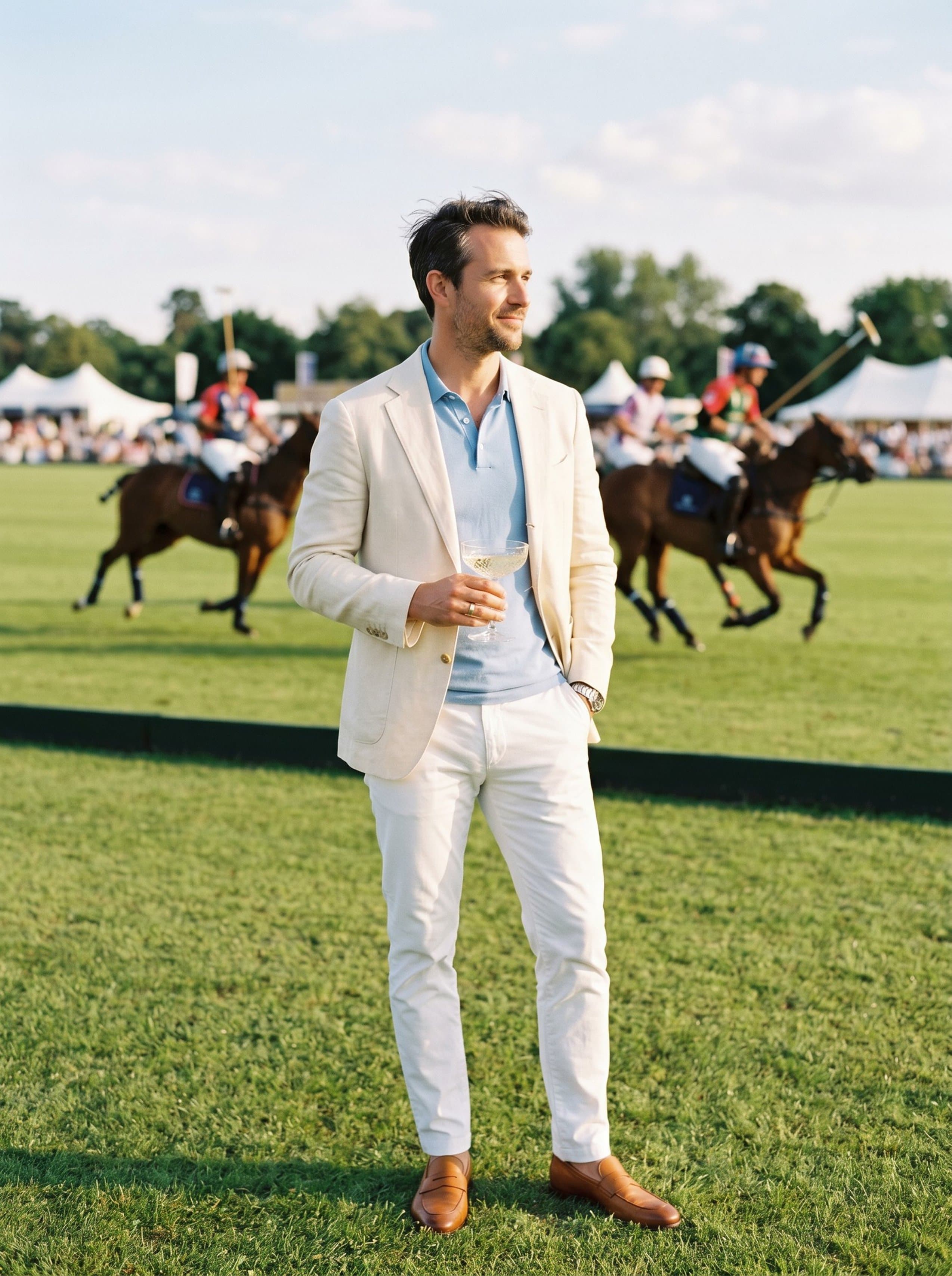 Quiet Luxury · polo match sideline standing