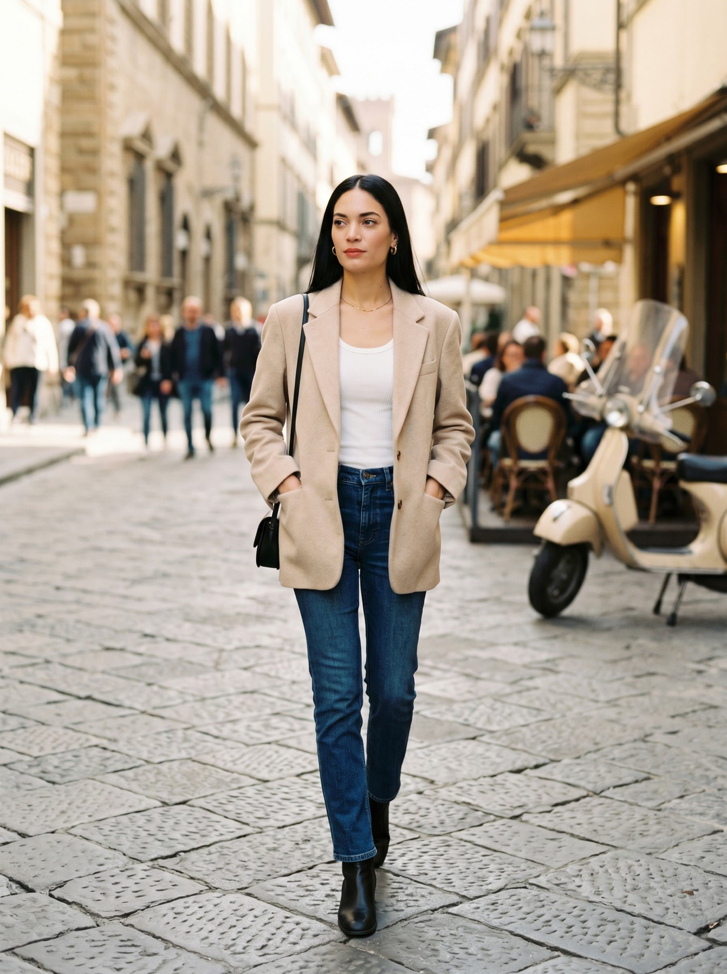 Vinted · oversized blazer European city street