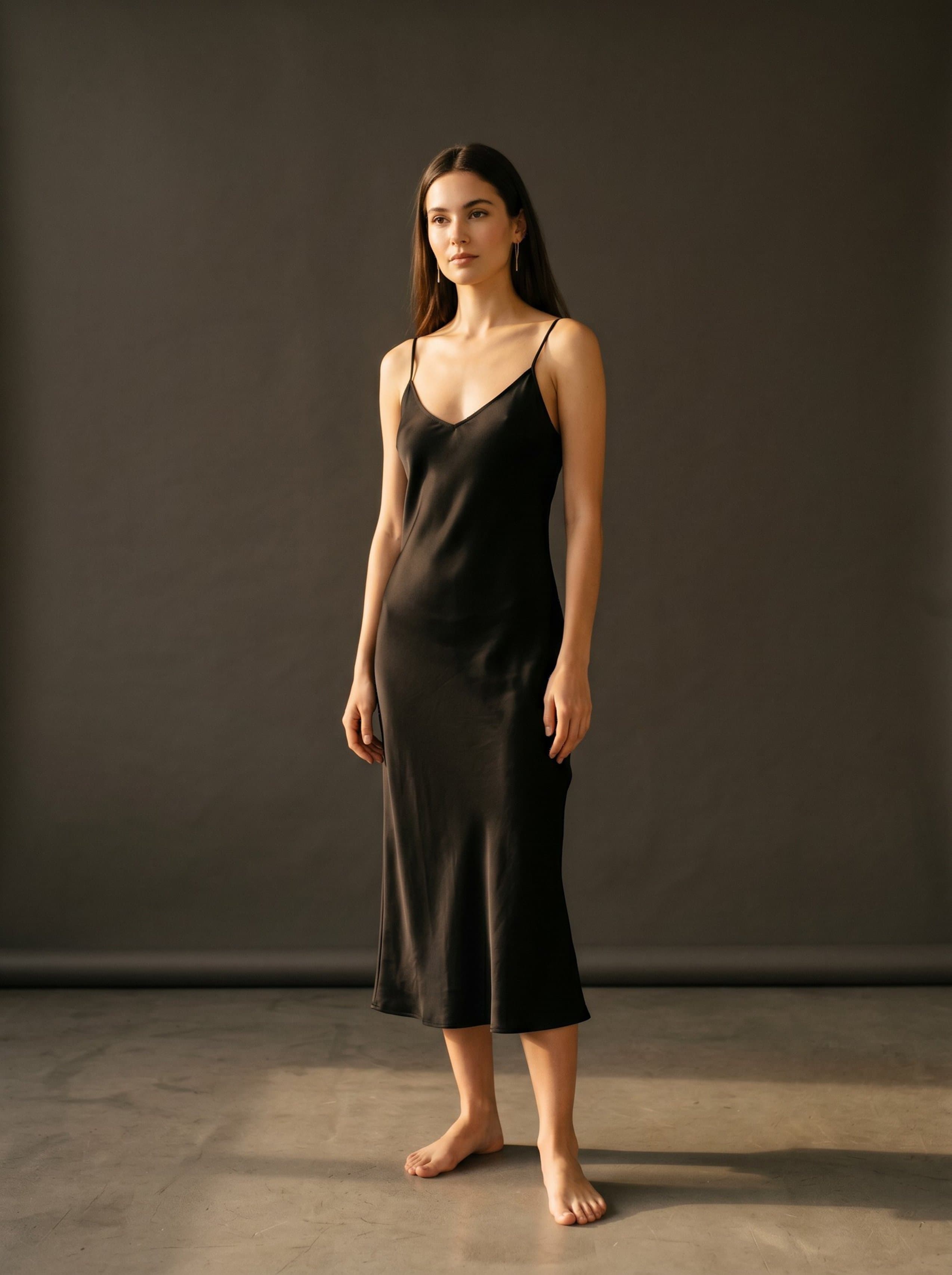 Vinted · black silk slip dress studio side-light
